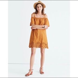 Madewell Copper Brown Floral Lace Boho Shift Dress with Shoulder Ties